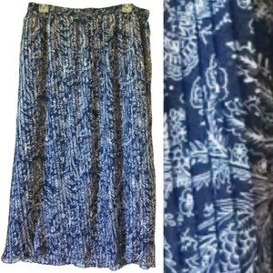 Cathy Daniels blue floral pleated elastic waist maxi skirt sz XL